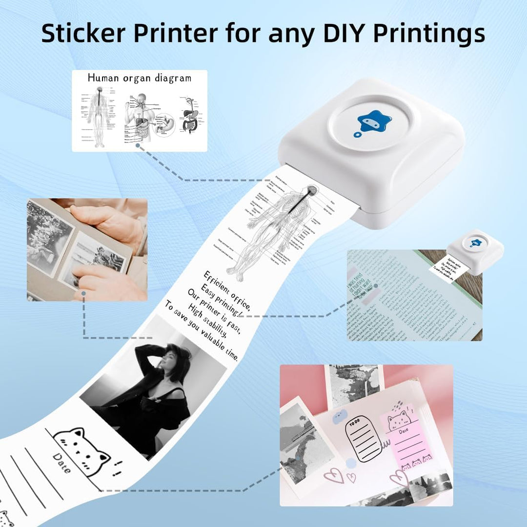 vretti Mini-Drucker TP2-Y Pocket-Drucker, Mini-Thermodrucker kompatibel mit Android & iOS, Sticker-D