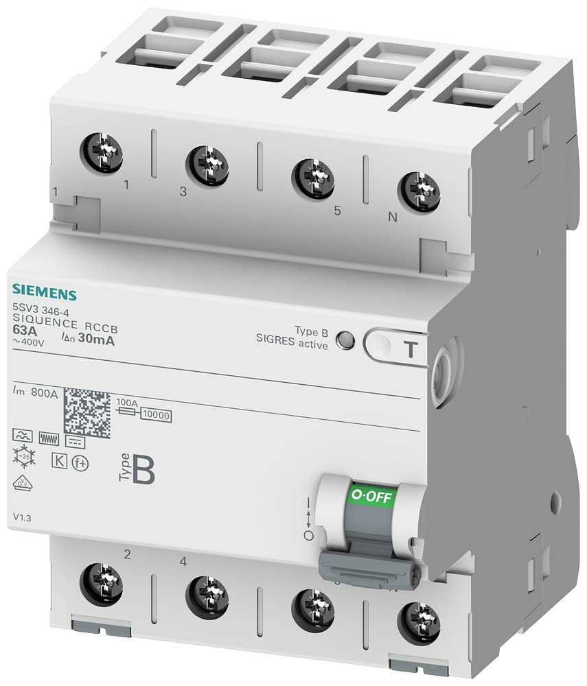 Siemens 5SV33464 FI-Schutzschalter 3P+N TypB kurzzeitverzögert 30mA 63A 400V