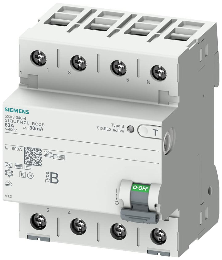 Siemens 5SV33464 FI-Schutzschalter 3P+N TypB kurzzeitverzögert 30mA 63A 400V
