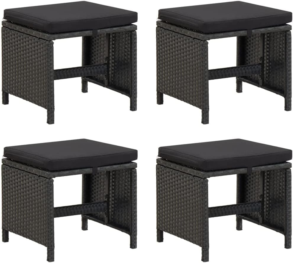vidaXL 4X Gartenhocker mit Sitzkissen Sitzhocker Fusshocker Fussstütze Fussbank Ottomane Fussablage