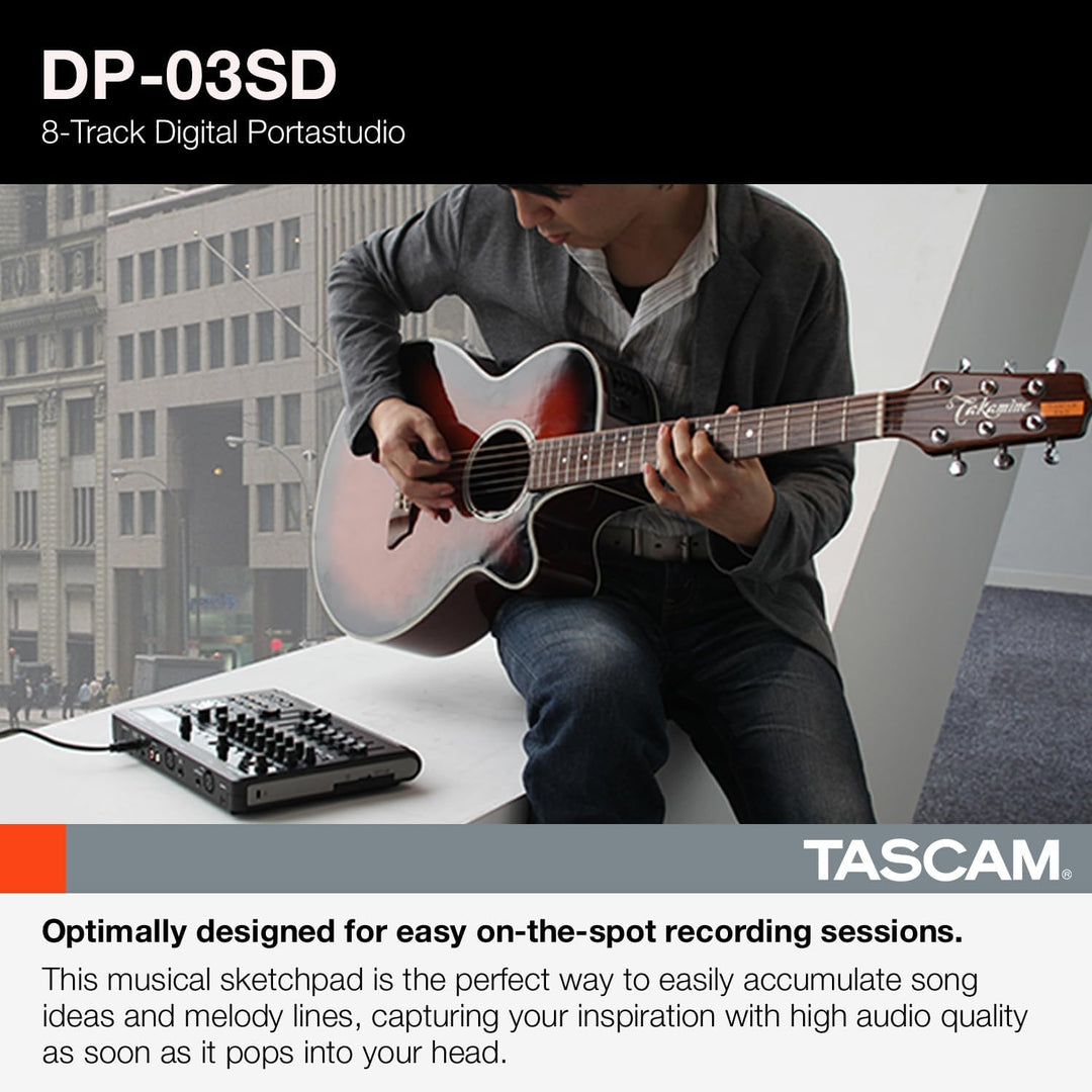 TASCAM DP-03SD - Digitales 8-Spur-Portastudio, Aufnahme/ Wiedergabe mit 44,1 kHz und 16 Bit mittels