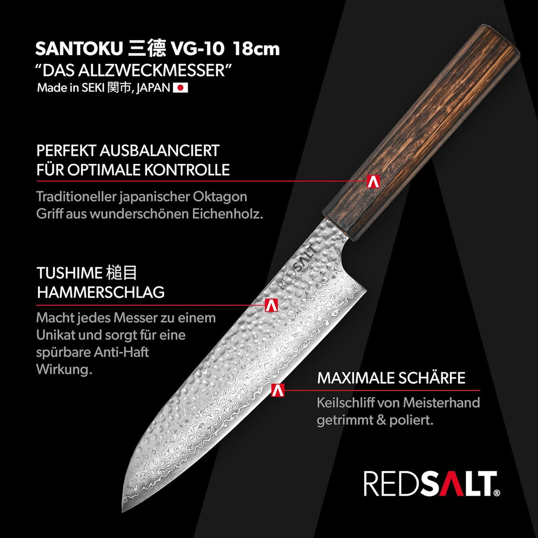 REDSALT® Professional Series SANTOKU 三德 18cm Damaststahl Chefmesser handgefertigt in Japan | Profi K