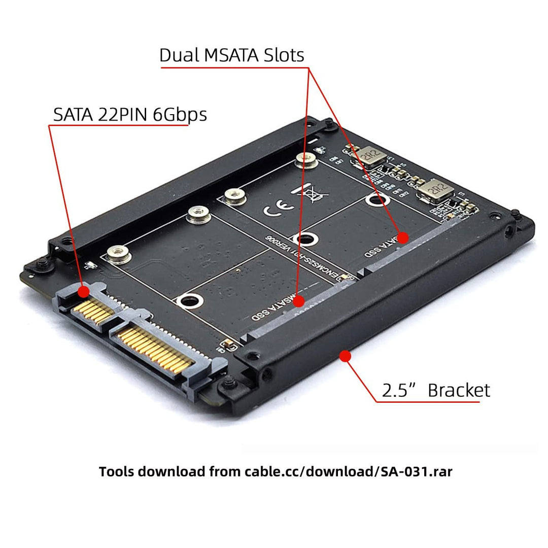 cablecc Dual MSATA Mini-SATA SSD Karte JBOD Raid0 Span Bridge auf 2,5inch SATA Combo HDD Disk Drive