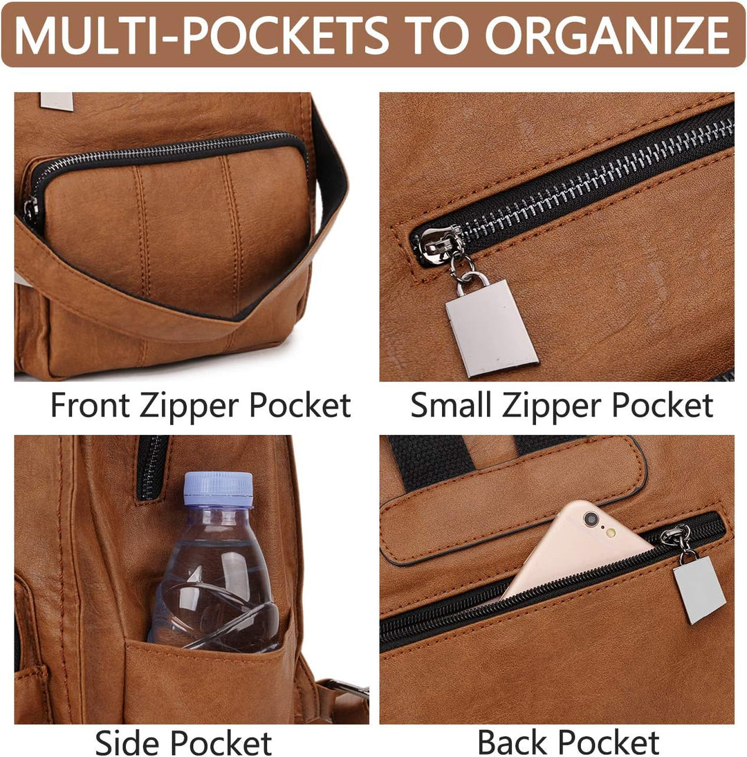 RAVUO Damen Rucksack,PU Leder Rucksack Mode Rucksäcke Rucksackhandtaschen Schulrucksäcke Reise Daypa