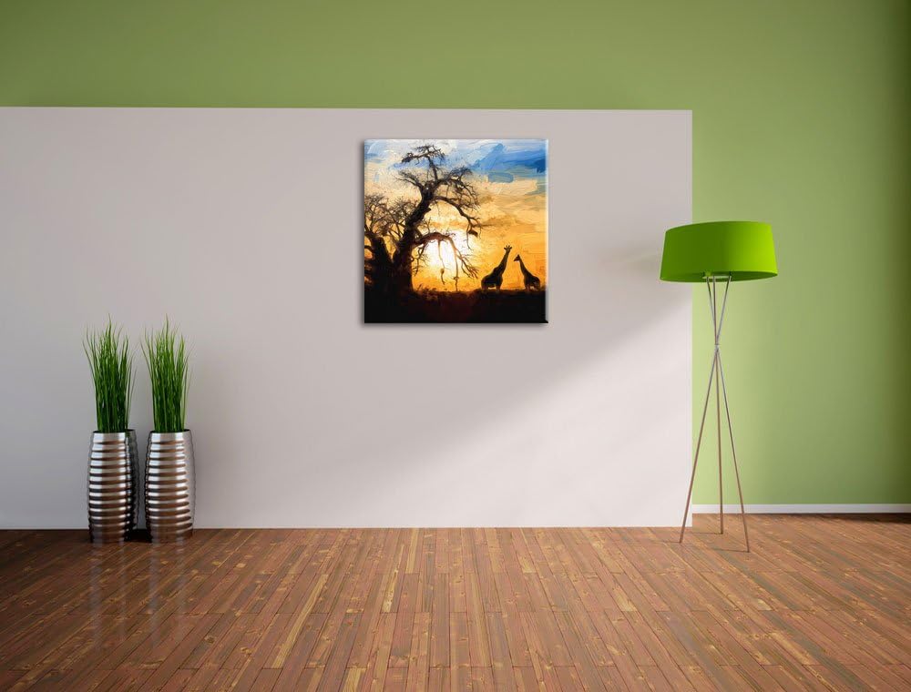 Pixxprint Zwei Giraffen in der Wüste als Leinwandbild Quadratisch/Grösse: 70x70 / Wandbild/Kunstdruc