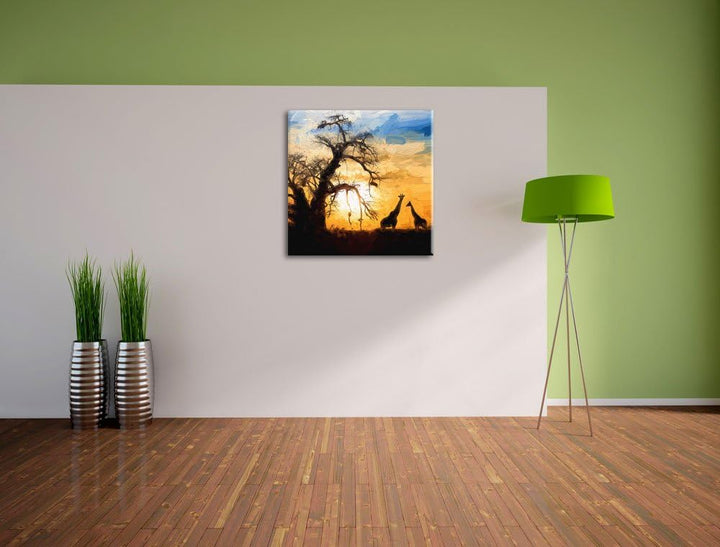 Pixxprint Zwei Giraffen in der Wüste als Leinwandbild Quadratisch/Grösse: 70x70 / Wandbild/Kunstdruc