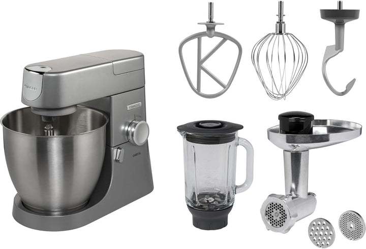 Kenwood Chef Knetmaschine Planetaria, Silber Rührmaschine + Mixer + Fleischwolf 6.7 grau Bundle mit