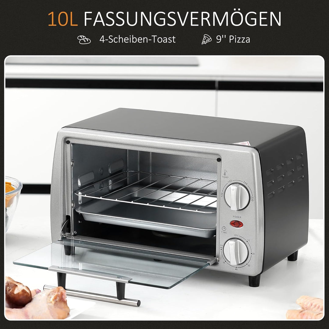 HOMCOM Mini Backofen 10 Liter 750W Kleiner Elektrobackofen mit Temperatur bis zu 230 ℃ Timer 60 Minu