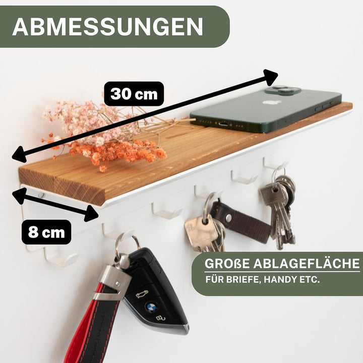Astrein® | Schlüsselbrett mit 6 Haken | Schlüsselboard aus Holz | Eiche | Wandorganizer | Schlüsselk