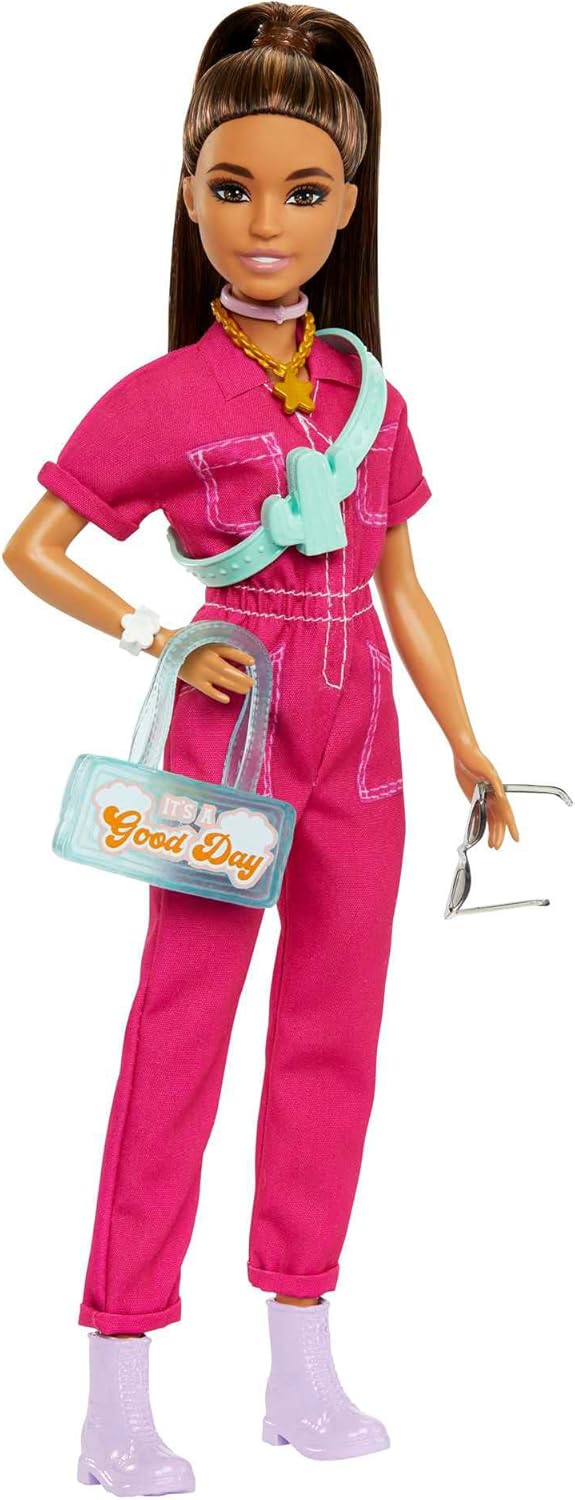 Barbie Fashionista - Puppe in pinkem Jumpsuit mit Accessoires und Welpen für Styling-Spass und Gesch