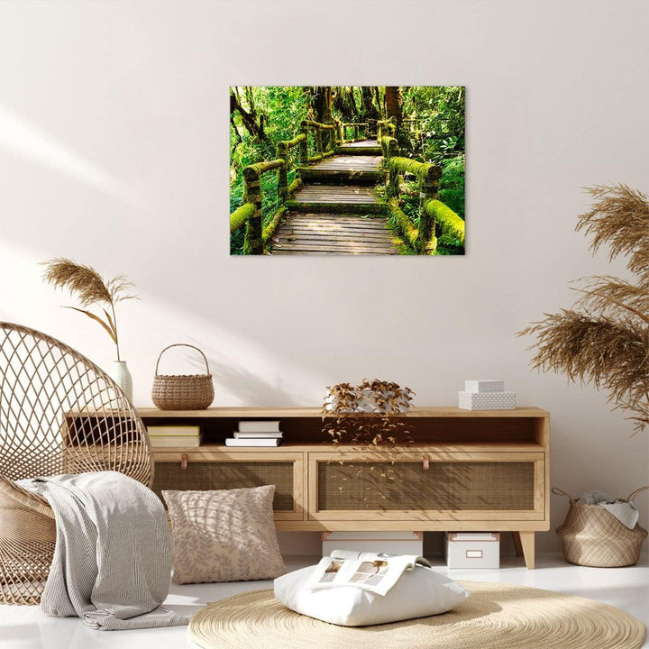 ARTTOR Bilder auf Leinwand Asien natur park brücke Leinwandbild 70x50cm Wandbilder Dekoration Wohnzi