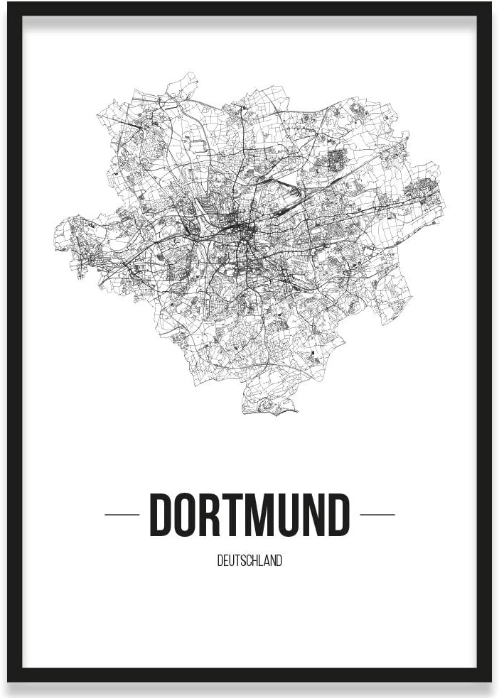 JUNIWORDS Stadtposter, Dortmund, Wähle eine Grösse, 40 x 60 cm, Poster mit Rahmen, Schrift B, Weiss