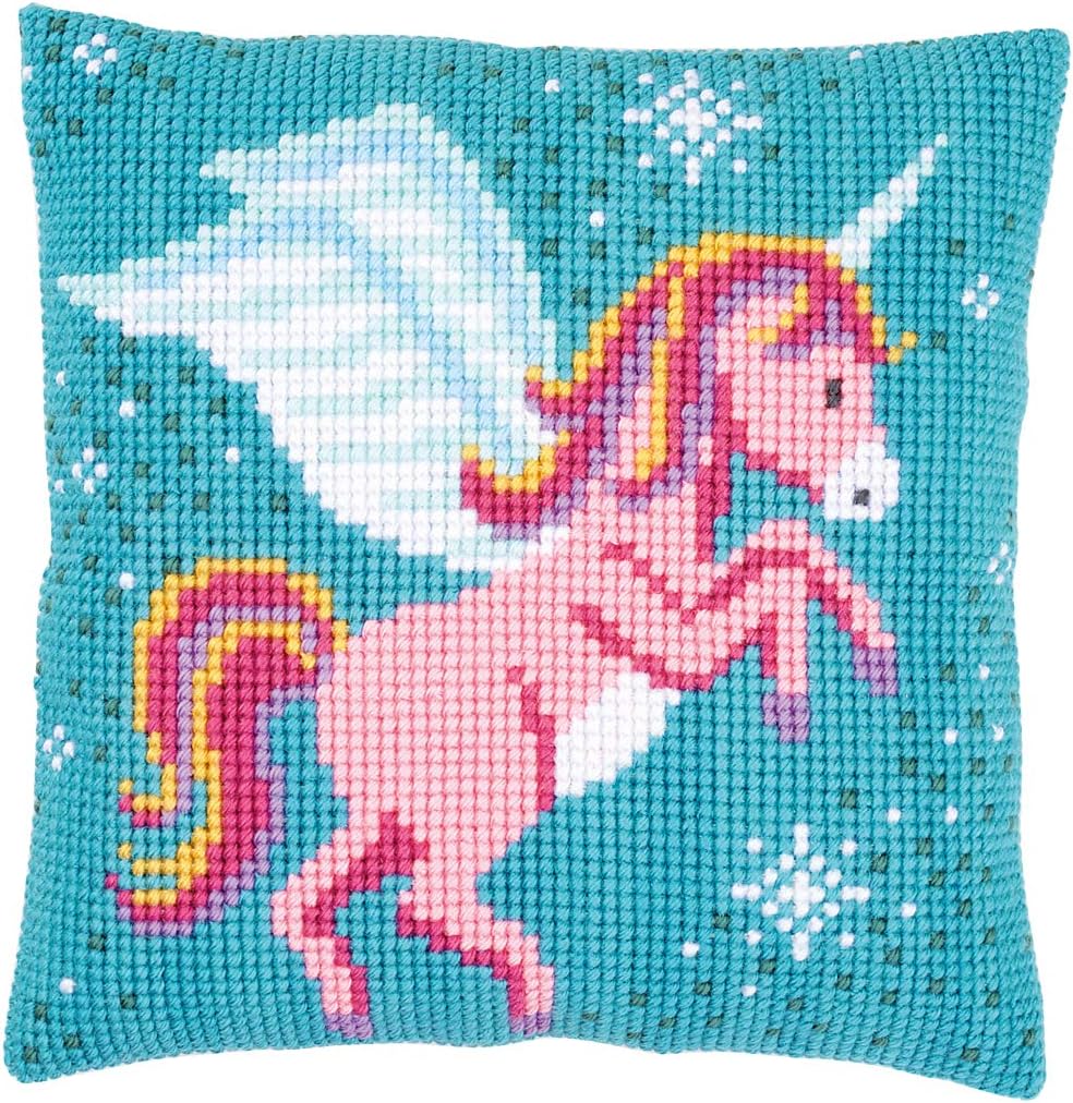 Vervaco Kreuzstichkissen Einhorn, Stickbild vorgezeichnet Kreuzstichpackung Kissen, vorbezeichnet, B
