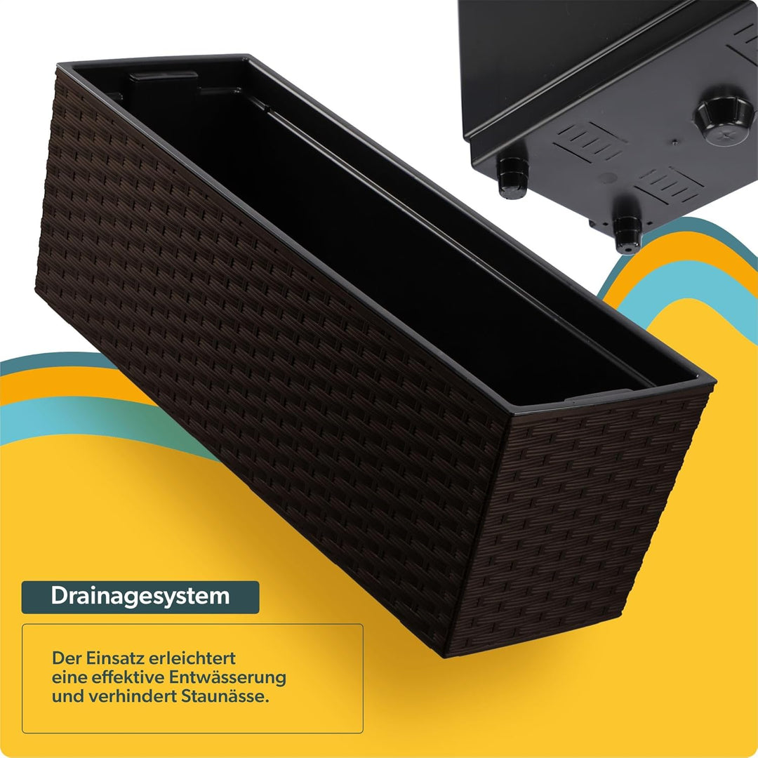 KADAX Blumenkasten aus Kunststoff, 18,5x56 cm, Pflanzkasten mit Einsatz, wetterfester Balkonkasten,