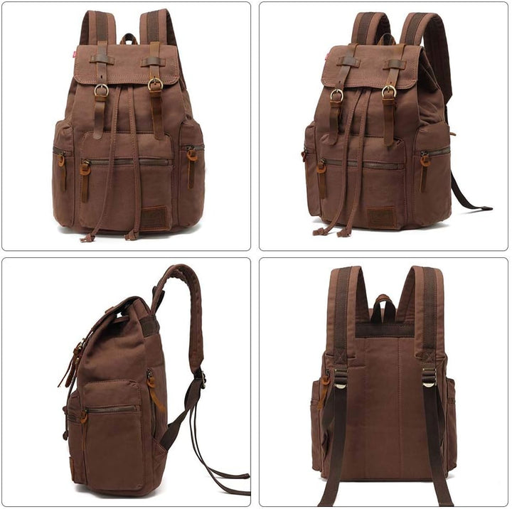 AUGUR Retro Segeltuch Rucksack, Canvas Vintage Rucksack Laptop Daypack Schulrucksack Reisetasche Led