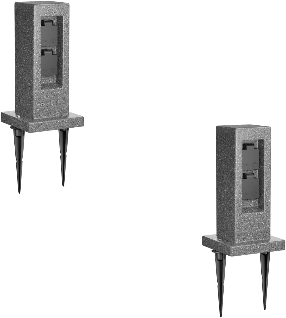 ledscom.de Garten Steckdosensäule POCK mit Erdspiess, Outdoor, IP44, 2-fach, anthrazit (Stein-Optik)