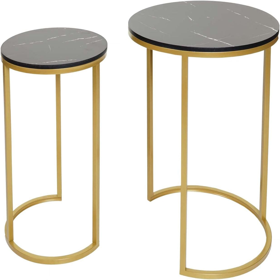 Mendler 2er-Set Beistelltisch HWC-K46, Kaffeetisch Nachttisch Loungetisch, Marmor-Optik MVG-Zertifiz