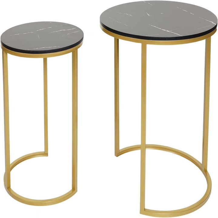 Mendler 2er-Set Beistelltisch HWC-K46, Kaffeetisch Nachttisch Loungetisch, Marmor-Optik MVG-Zertifiz