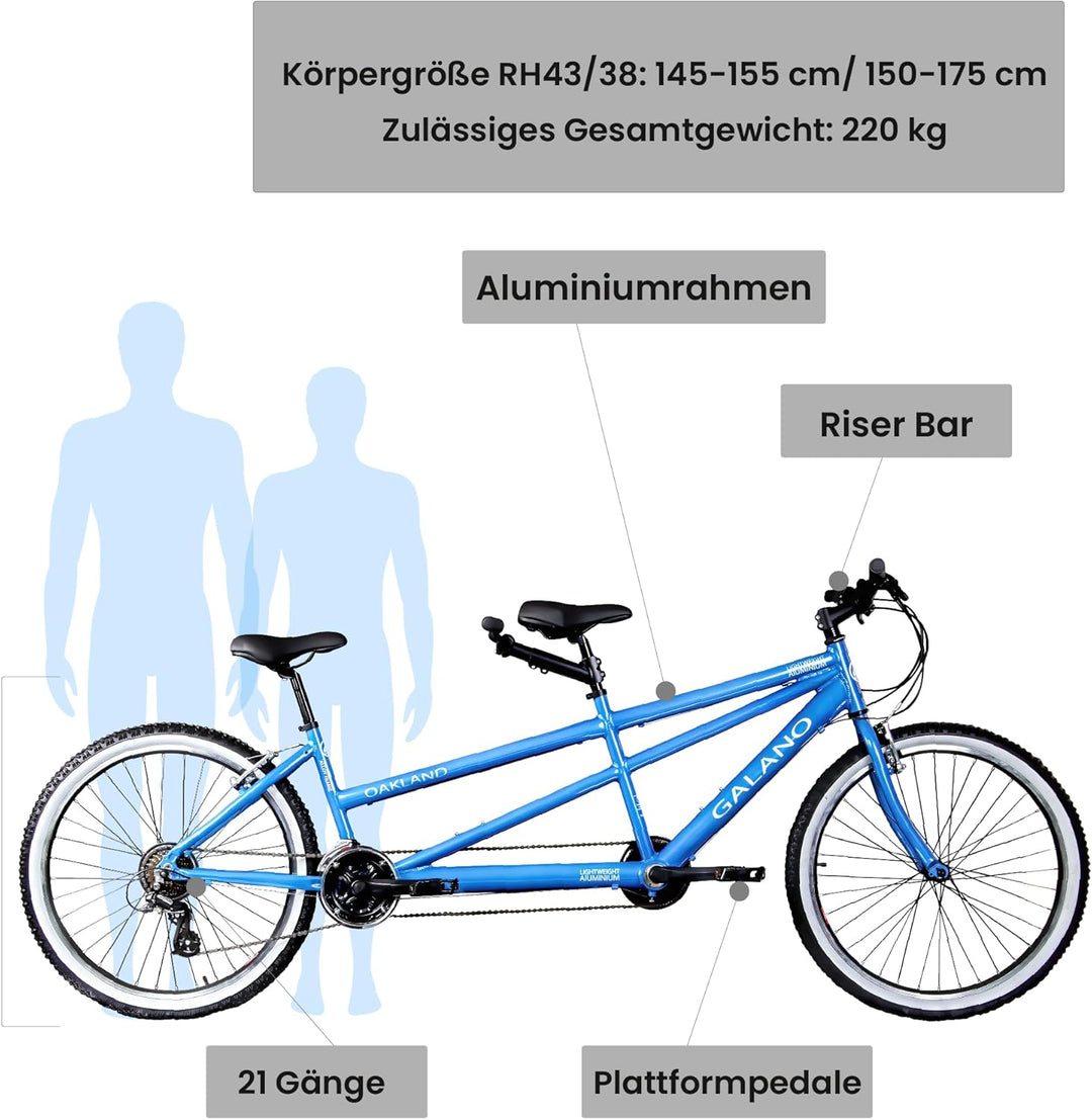 Galano Tandem Fahrrad 2 Personen Mountainbike 21 Gang Schaltung ab 145 cm Hardtail MTB Damen und Her