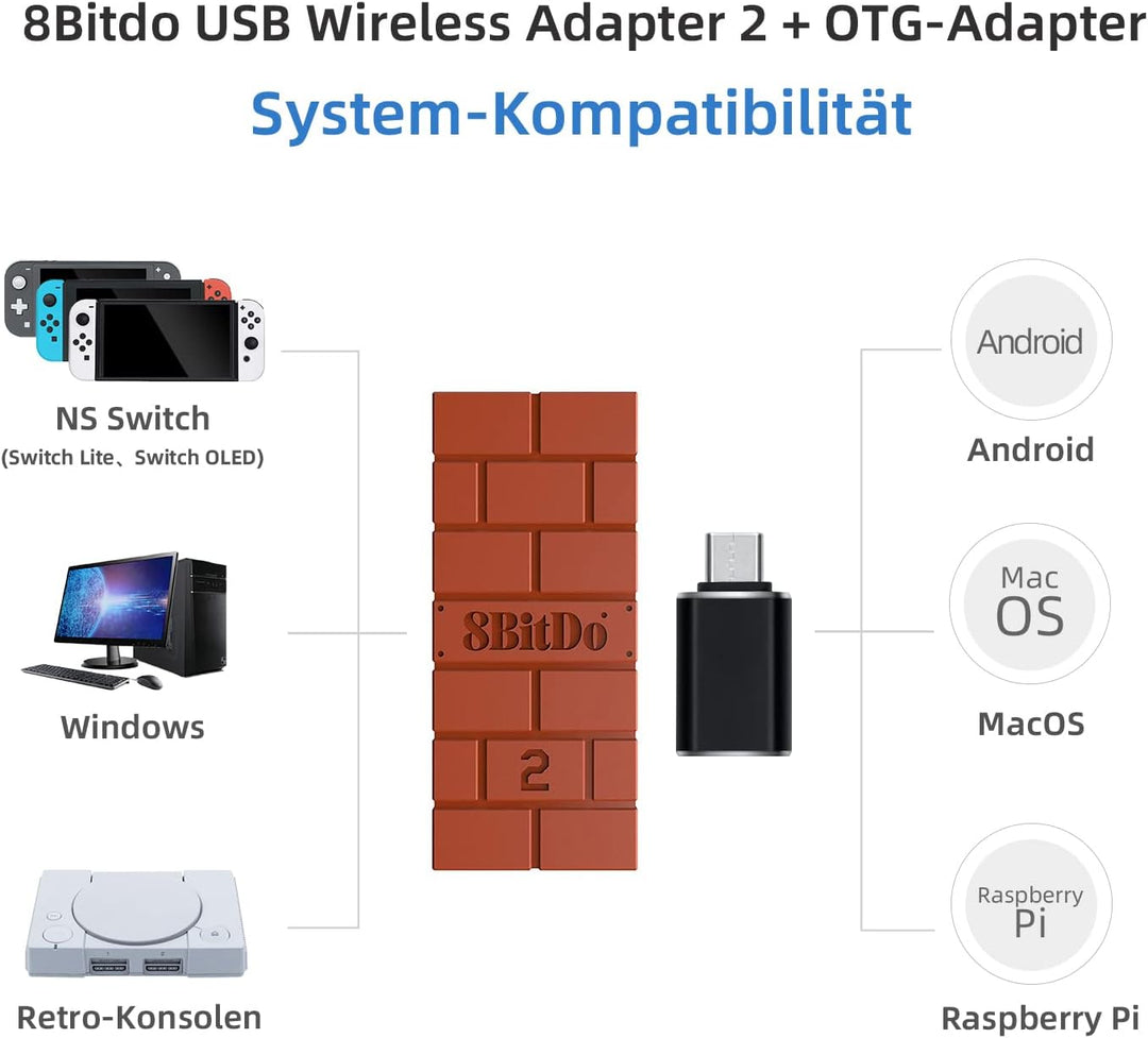 Mcbazel 8Bitdo USB Wireless Adapter 2 mit OTG Adapter Zubehör für Switch OLED/Switch, Windows, Mac &