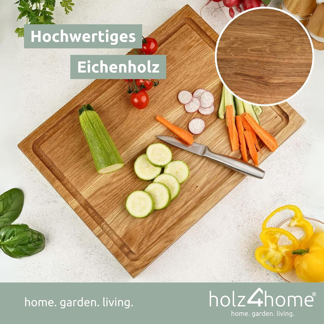 Holz4home Schneidebrett Set Alina Aus massiver Eiche in Geschenkbox mit Pflegeutensilien | Handgearb