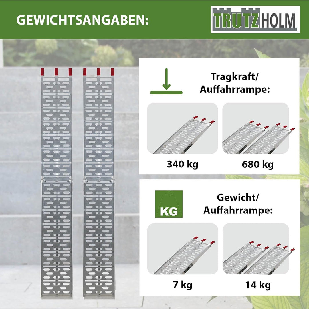 TRUTZHOLM 2 x Auffahrrampe klappbar 228 cm Traglast 680 kg Alu grau gelocht Motorradrampe 2x Rampe S