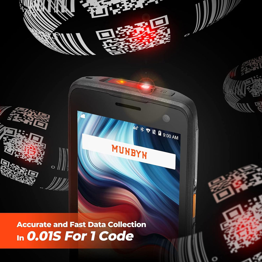 MUNBYN PDA Scanner Android, POS Terminal Handheld PDA, Zebra Barcode-Scanner 1D 2D Barcode, Qualcomm