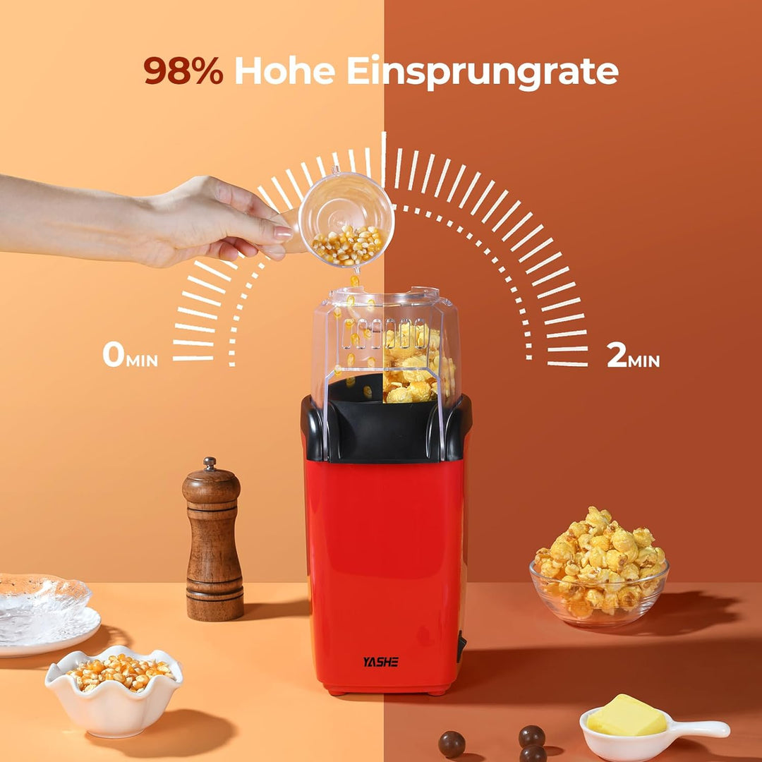 YASHE Popcornmaschine, 1200W Heissluft Popcorn Maker, Elektrische Popcorn Maschinen, One-Touch-Bedie