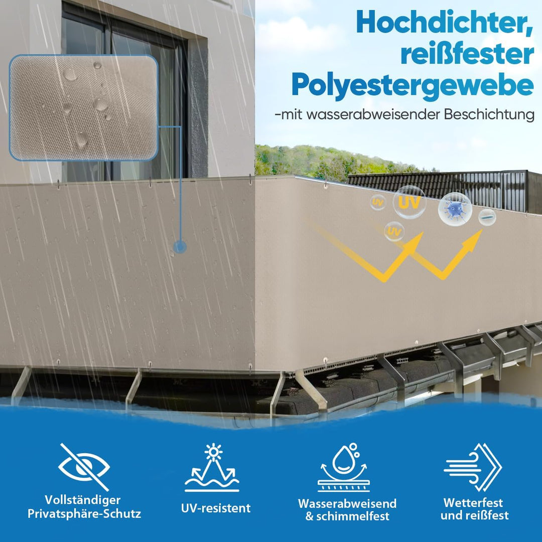 Sekey Balkon Sichtschutz Balkonabdeckung Balkonverkleidung blickdichte Wind- und UV-Schutz, 100% Pri
