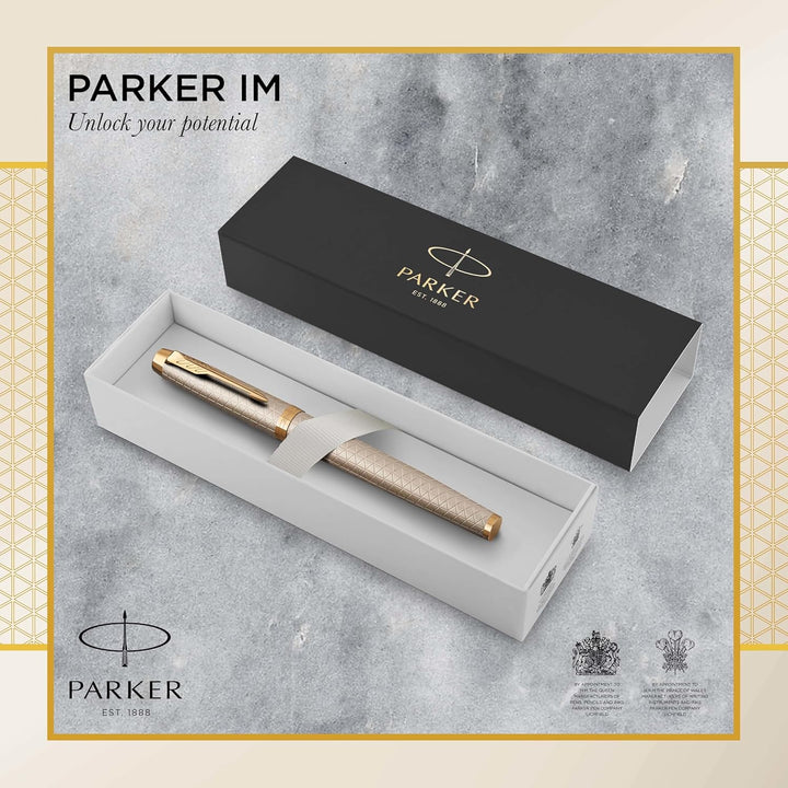 Parker IM Füller Premium Warm Silver Füllfederhalter mit feiner Feder blaue Tinte Geschenkbox
