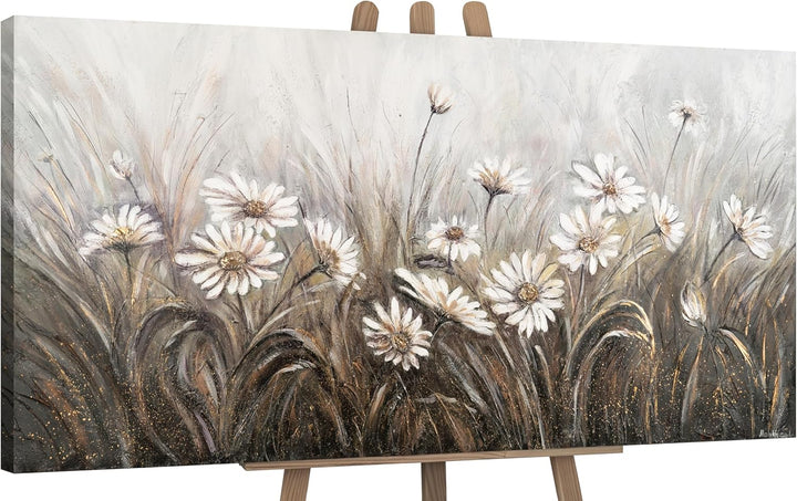 YS-Art Abstrakt Stil Acryl Gemälde auf Leinwand Gänseblümchen handgemalt Wandbilder Wohnzimmer moder