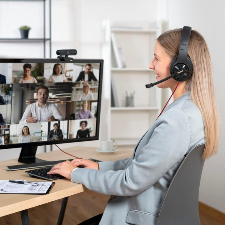 Hama Headset mit Mikrofon (kabelgebundene Kopfhörer USB A Anschluss, Aux, Stereo Headphones mit Kabe