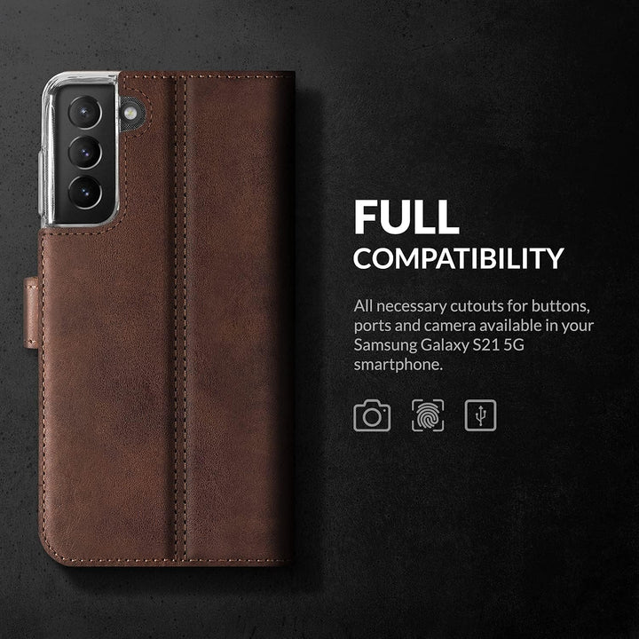 SURAZO Handyhülle für Galaxy S21 5G hülle - Premium RFID Echt Lederhülle Schutzhülle mit Standfunkti