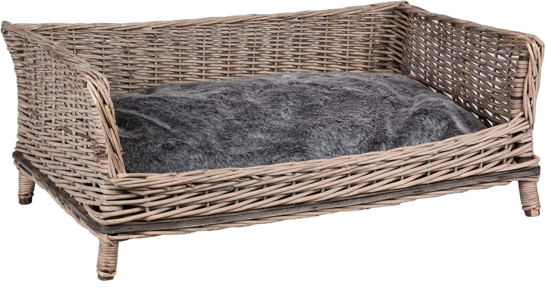 UNUS RM E-Commerce Hundebett Hundekorb Hundekörbchen aus Weide eckig mit Kissen grau für grosse und