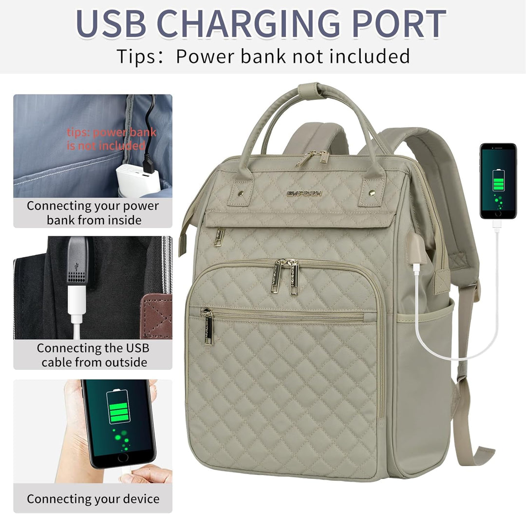 EMPSIGN Rucksack Damen Laptop Rucksack, Beige