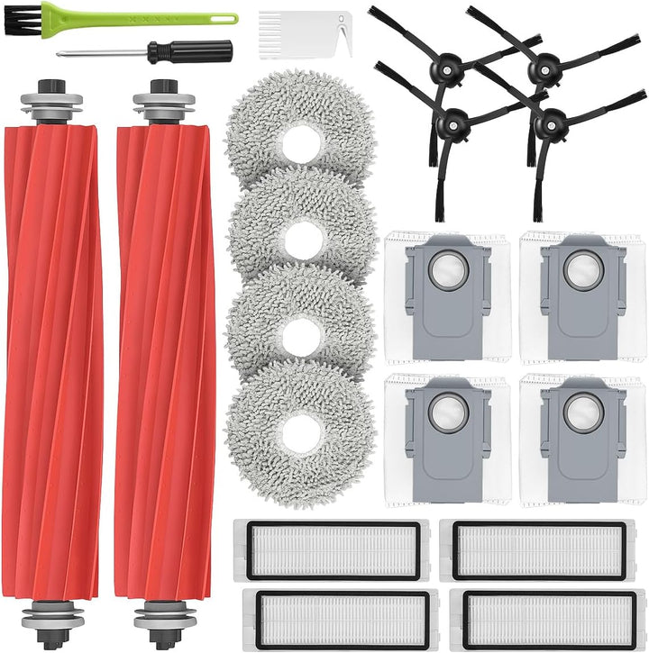 DrRobor Zubehörset für Roborock Q Revo, Ersatzteile Kit mit 2 Hauptbürste, 4 Wischpads, 4 Staubbeute