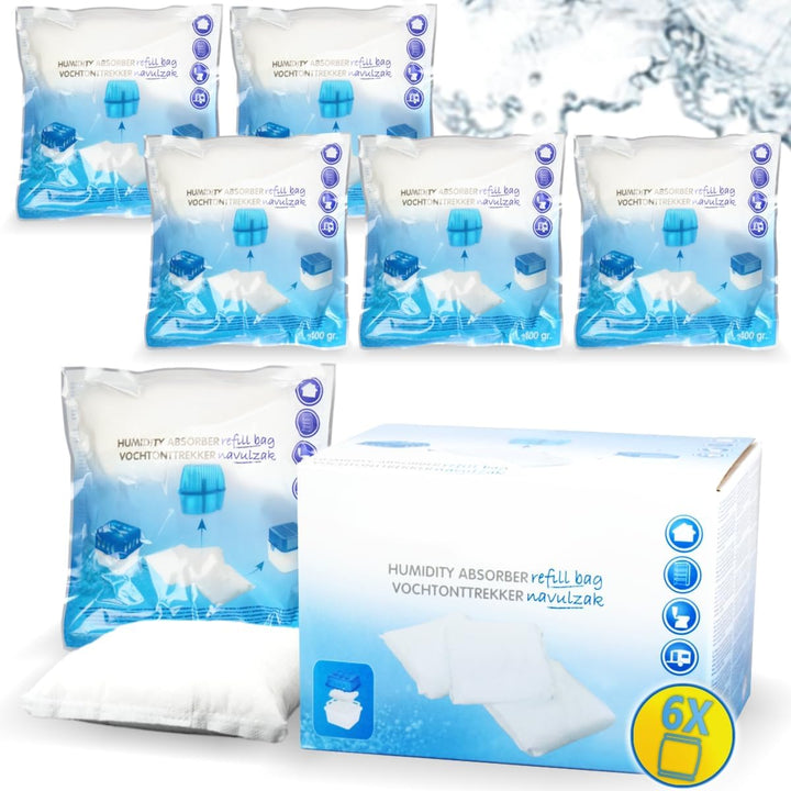 6x Luftentfeuchter Granulat 400g Nachfüllpack universal Feuchtigkeits-Stopper Beutel (6x Nachfüllpac