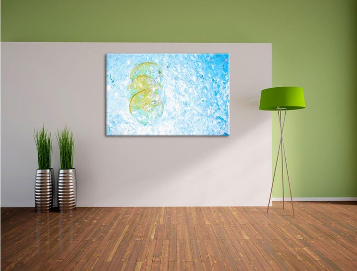 Pixxprint Zitrone fällt ins Wasser als Leinwandbild/Grösse: 100x70 cm/Wandbild/Kunstdruck/fertig bes