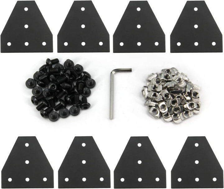 Zeberoxyz 8 STÜCKE Schwarze T-Form-Eckhalterplatte mit Schrauben und T-Muttern, 5-Loch 90-Grad-Gelen
