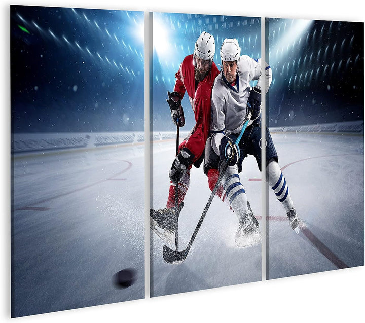 islandburner Bild auf Leinwand Eishockey Spieler Puck Bilder Wandbilder Poster Leinwand 130x80cm - 3