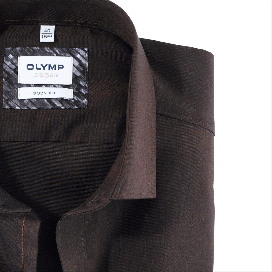 OLYMP Herren Oberhemd Langarm Level.Five.Body.fit,Twill,Body fit,New York Kent 38 Braun 28, 38 Braun