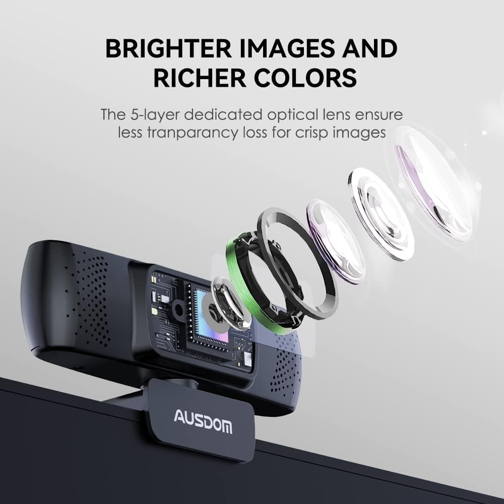 AUSDOM Webcam, Autofokus Webcam mit Mikrofon, Privatsphäre, Plug and Play USB Computer Web Kamera fü
