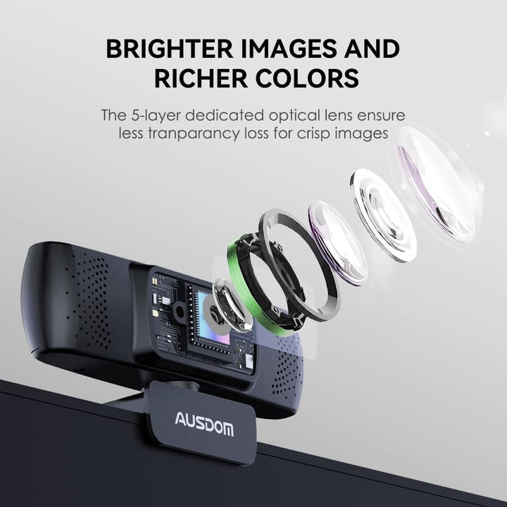 AUSDOM Webcam, Autofokus Webcam mit Mikrofon, Privatsphäre, Plug and Play USB Computer Web Kamera fü