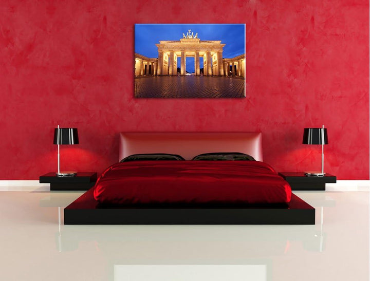 Hell erleuchtetes Brandenburger Tor Format: 100x70 auf Leinwand, XXL riesige Bilder fertig gerahmt m