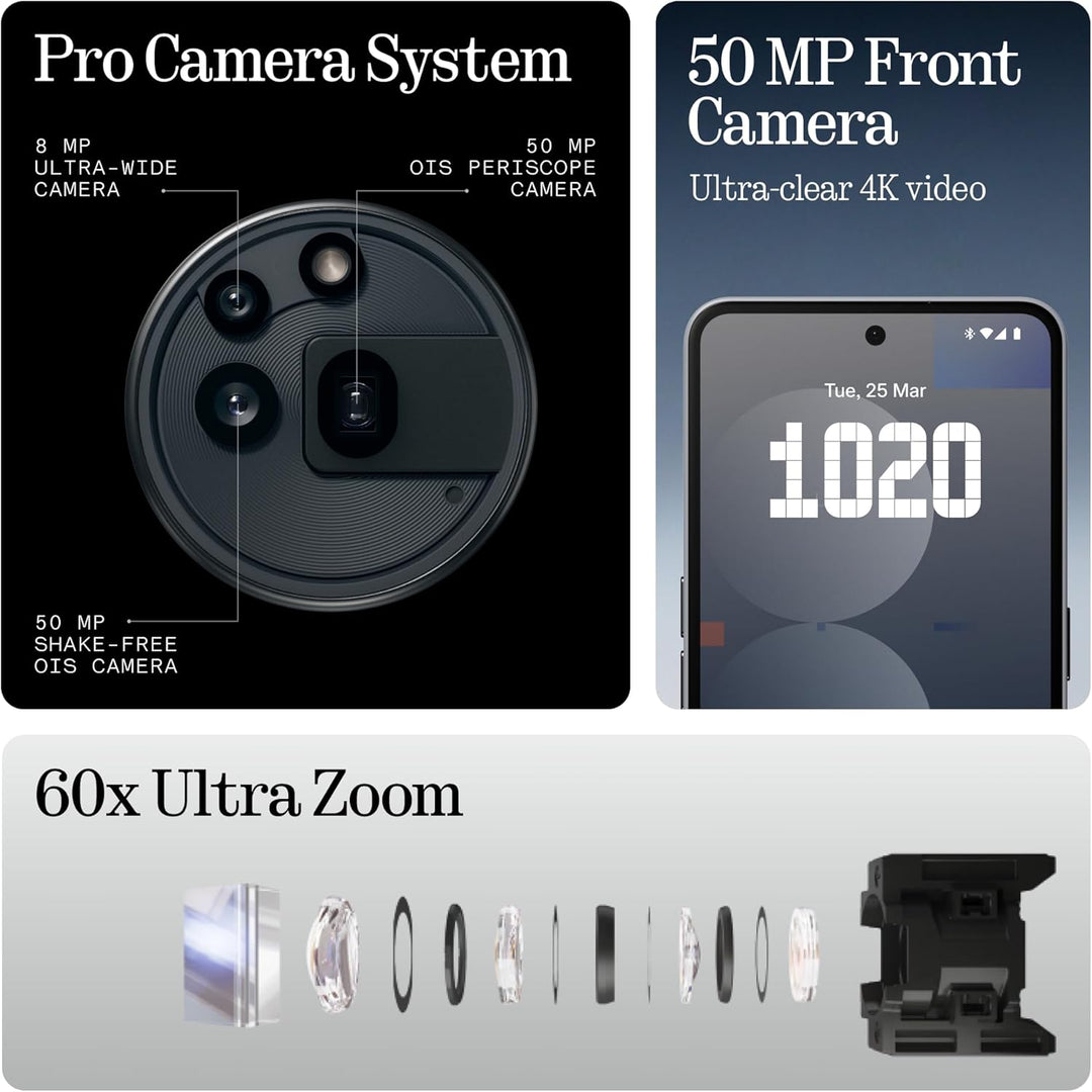 Nothing Phone (3a) Pro 256 GB - Handy mit 50 MP Periskop-Kamera, 50 MP Hauptkamera, 60-facher Ultra-