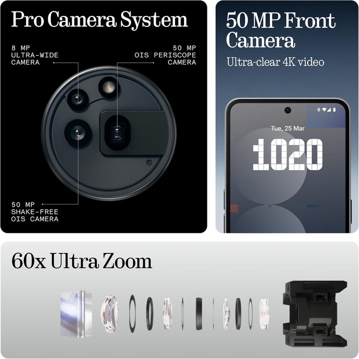 Nothing Phone (3a) Pro 256 GB - Handy mit 50 MP Periskop-Kamera, 50 MP Hauptkamera, 60-facher Ultra-