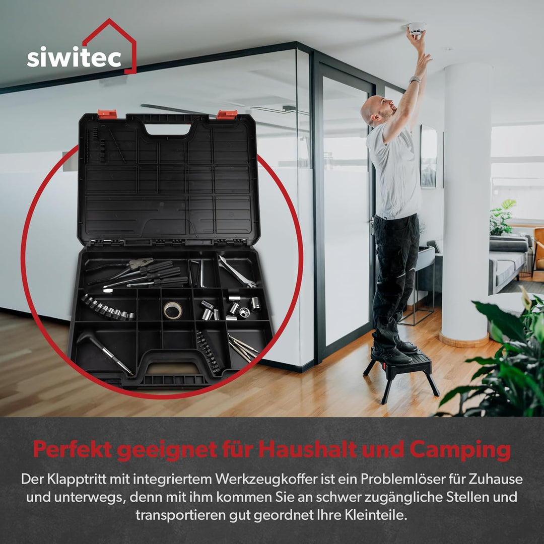 siwitec Multi-Funktions-Klapptritt mit Aufbewahrungsbox bis zu 150 kg belastbar, 2 in 1 tragbarer Kl