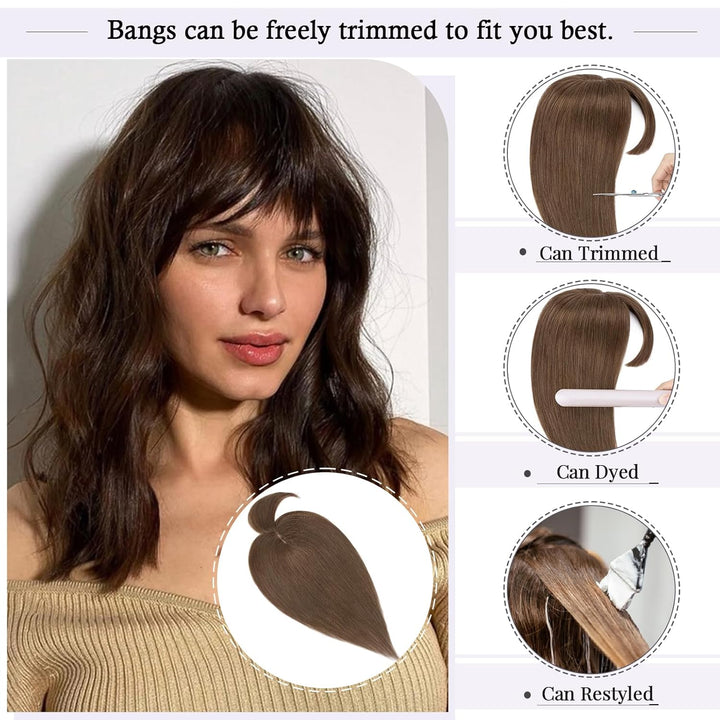 TESS Hair Topper Echthaar Braun, 7x13cm Basis Toupet Damen #4 Braun mit Pony Haartopper Echthaar 53g