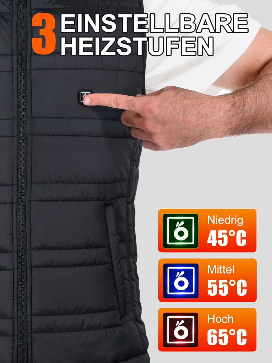 UNBON Beheizbare Weste, Heizweste Herren, Beheizbare Jacke mit Powerbank 10000mAh USB, Beheizte West