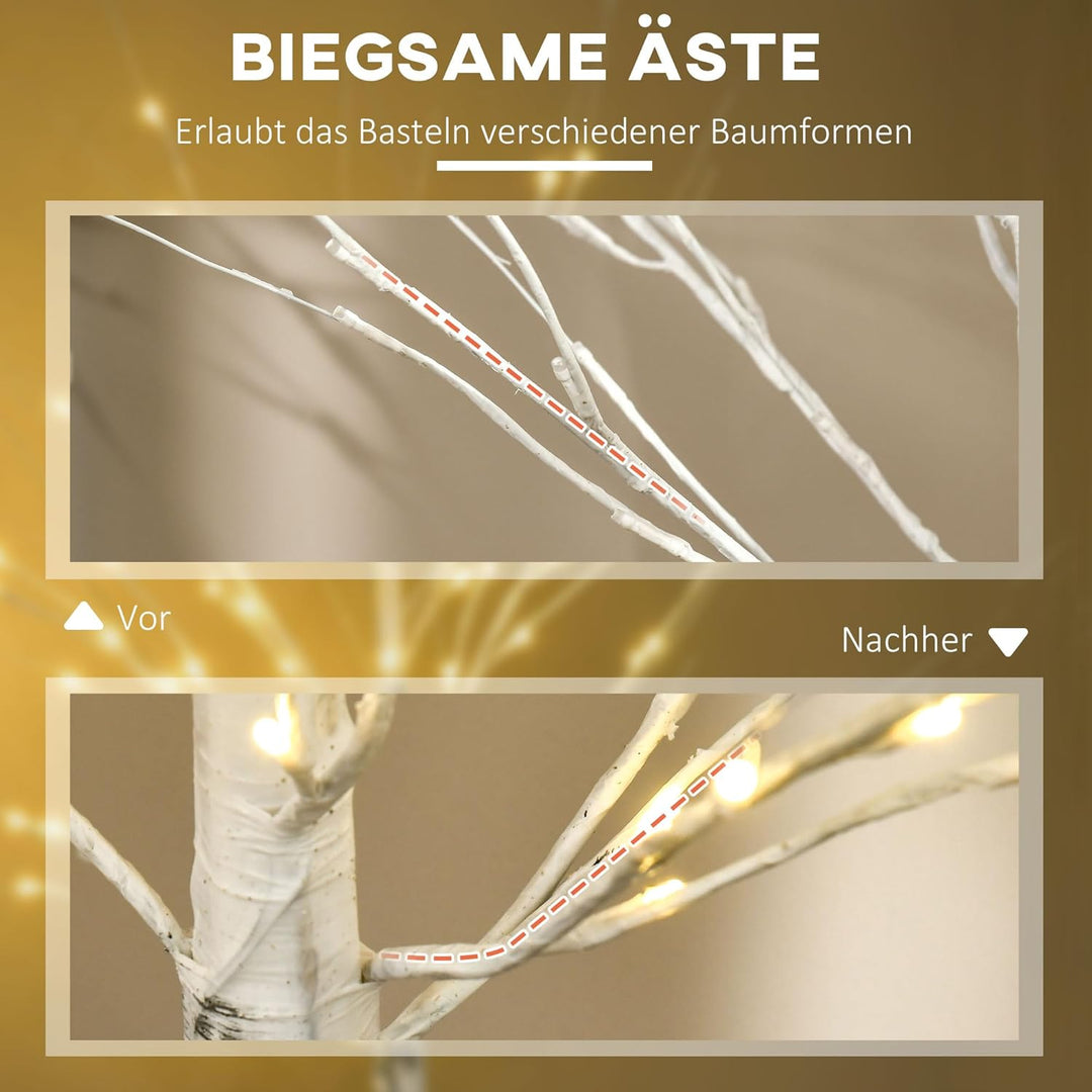HOMCOM 180 cm Kunstbaum, Birkenbaum mit LED, Weihnachtsbaum Birken, Weihnachtsdeko Kunstbirke für Pa